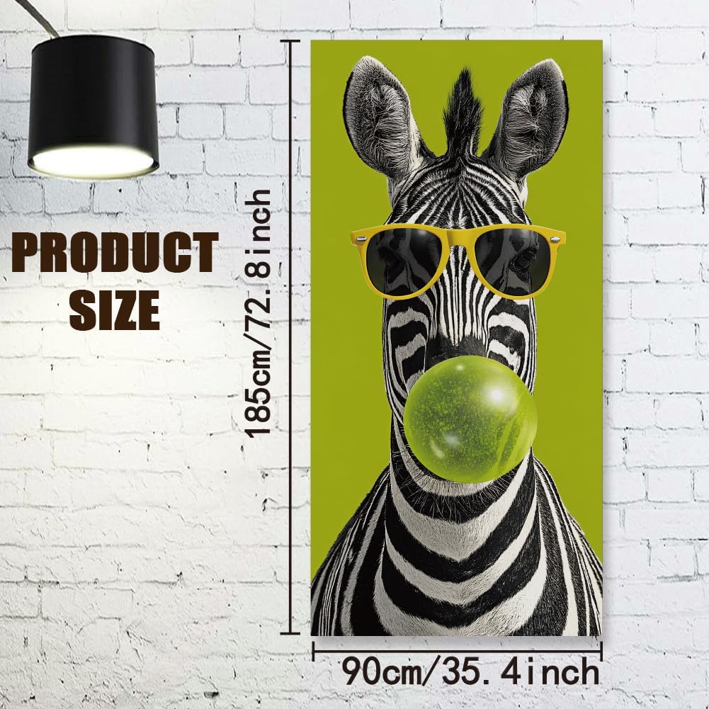 arricraft 1Pc Funny Zebra Theme Polyester Door Cover, 72.83"x35.43" Zebra Glasses Bubble Gum Pattern Backdrop Banner Door Porch Sign Photography Background for Party Porch Home Decor Accessories image 2