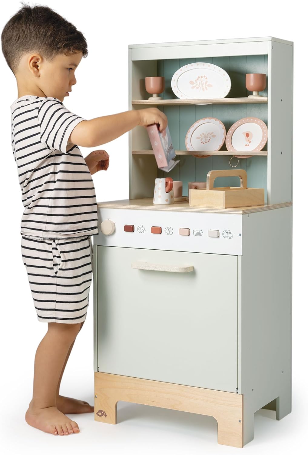 Tender Leaf Toys - Kitchen Dresser and Dishwasher - 21pc Wooden Pretend Play Kitchen Set with Plates, Cups and Cutlery - Encourages Imaginative Play, Fine Motor Skills and Everyday Role Play - Age 3+