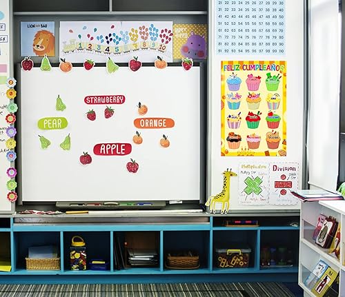 Miniatura 4 de WaaHome Póster de feliz cumpleaños en español para decoración de aula, 12 x 17.3 pulgadas, cupcakes inglés para aula, póster de cumpleaños,