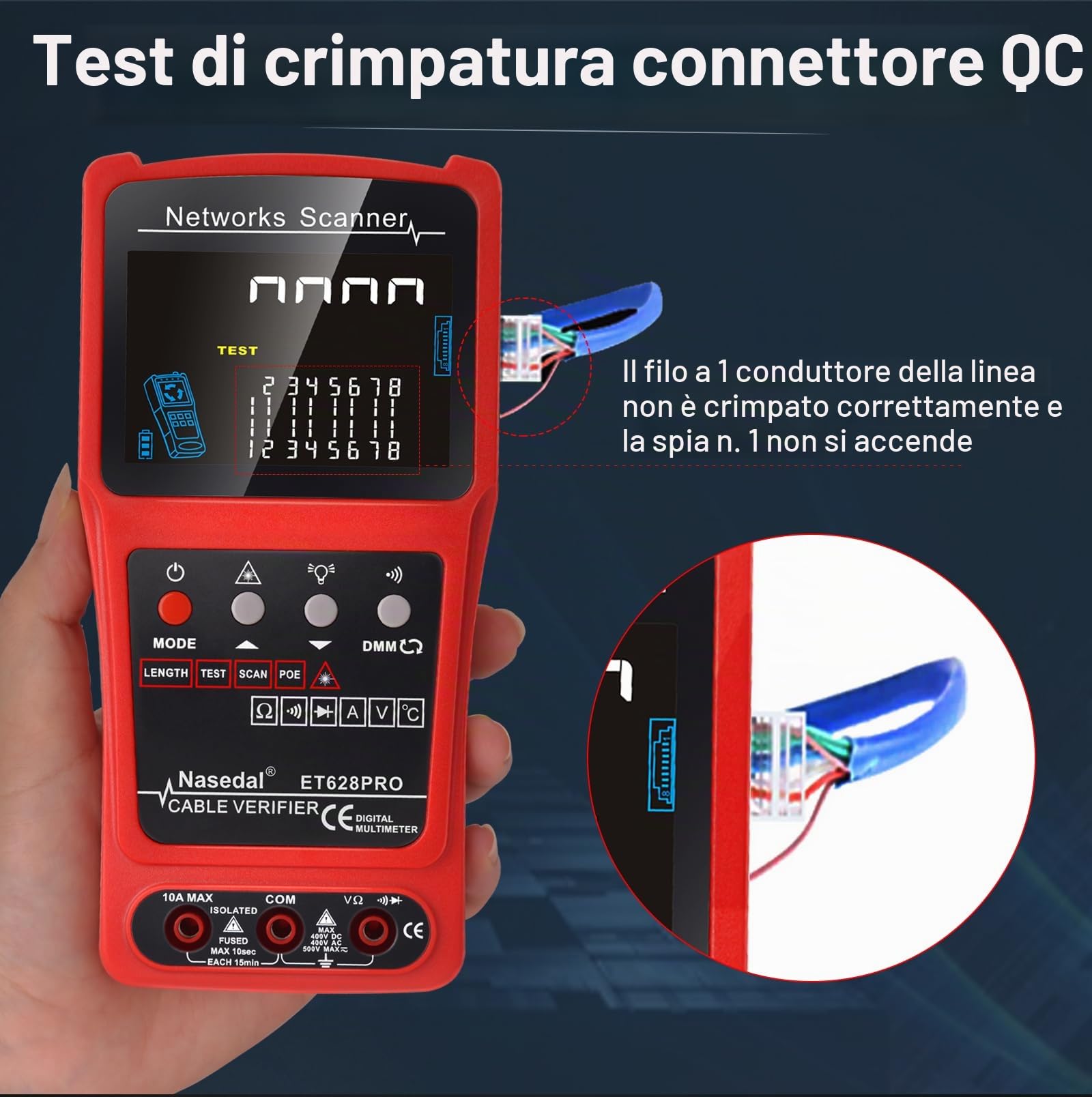 Network Cable Tester Wire Tracker Tone Generator Ethernet Tester Multimetro VFL 3 in 1 RJ45 CAT5 CAT6 CAT7 CAT8 RJ11 Tone BNC Tester PoE Test Cable Length Cable