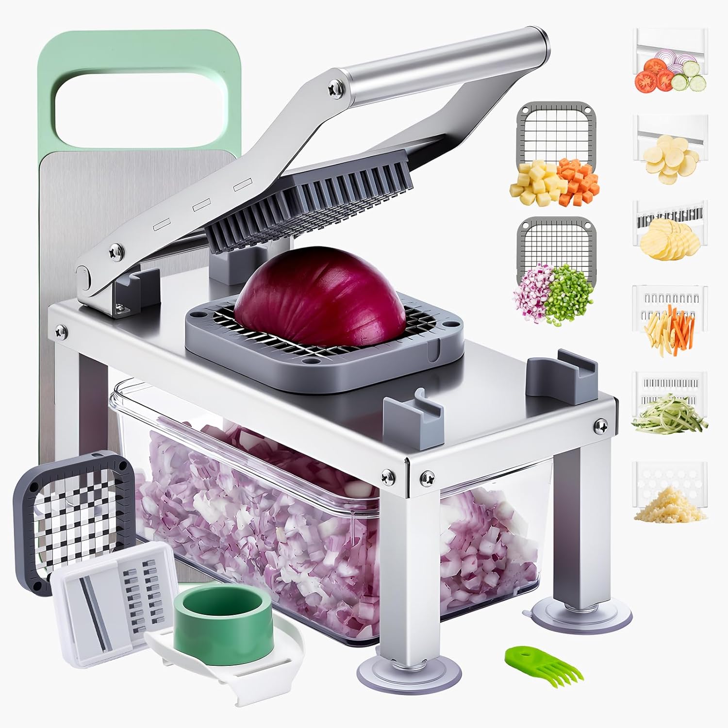 VEVOR Vegetable Chopper Mandoline Slicer, All-in-1 Food Veggie Cutter with 8 Stainless Steel Blades, Cheese Grater Onion Potato Salad Dicer with Container,Kitchen Gadgets&Essentials Home Appliances 8 Blade