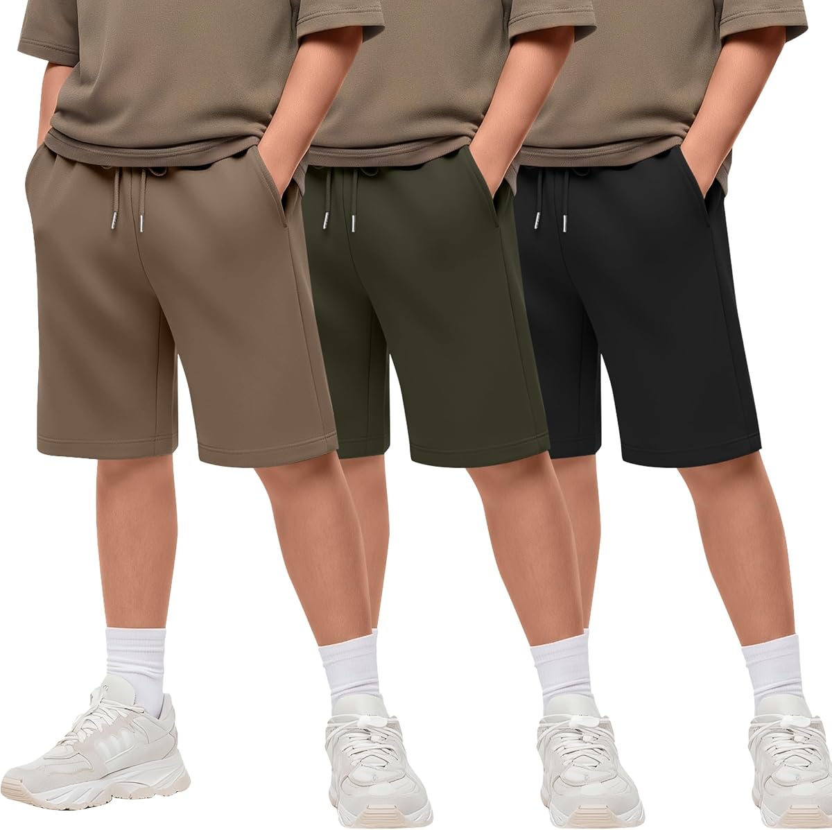 Pack de 3 pantalones cortos para niño Pantalones cortos de regreso a clases | Pantalones cortos deportivos informales, holgados, ropa, juvenil, hasta la rodilla, transpirables, ligeros, de verano, baloncesto