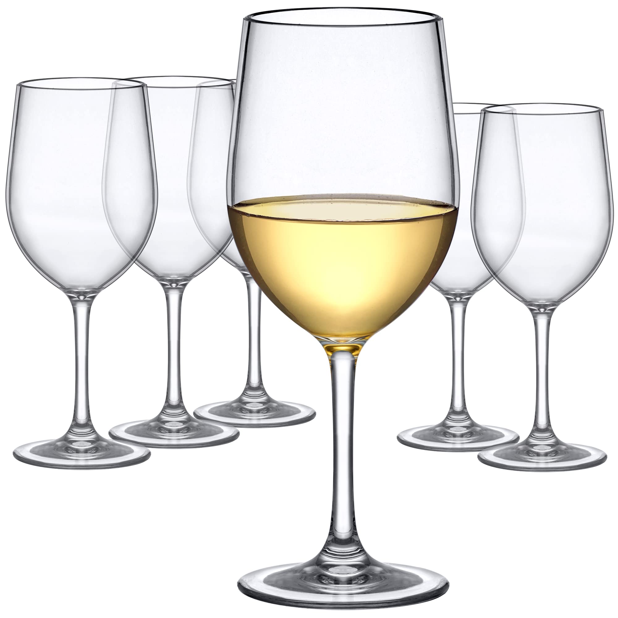Amazing Abby - Clara - 12-Ounce Unbreakable Tritan Wine Glasses Set of 6 Plastic Wine Glasses Reusable BPA-Free