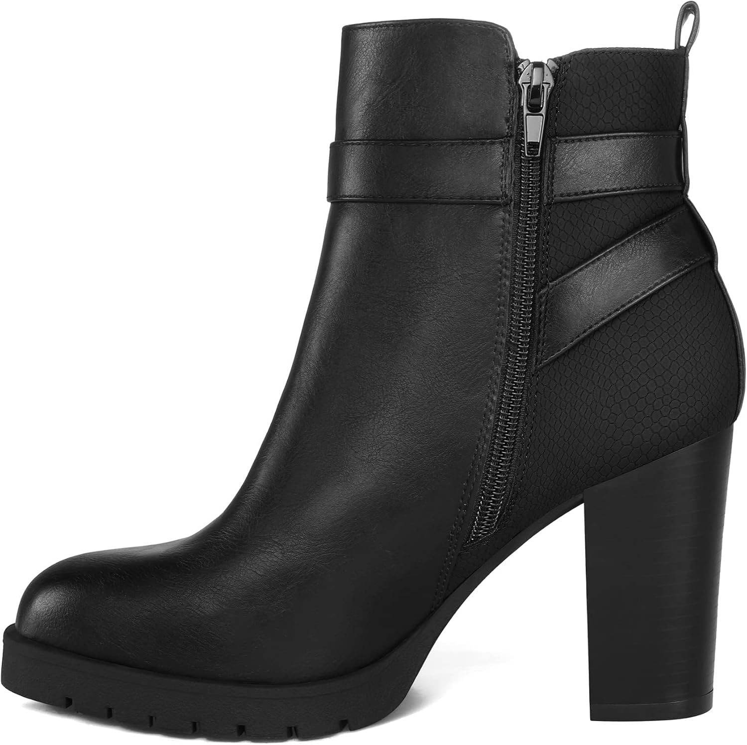 mysoft Women's Ankle Boots Chunky Stacked Heel Zipper Booties - Available in Wide Sizes - Image 3