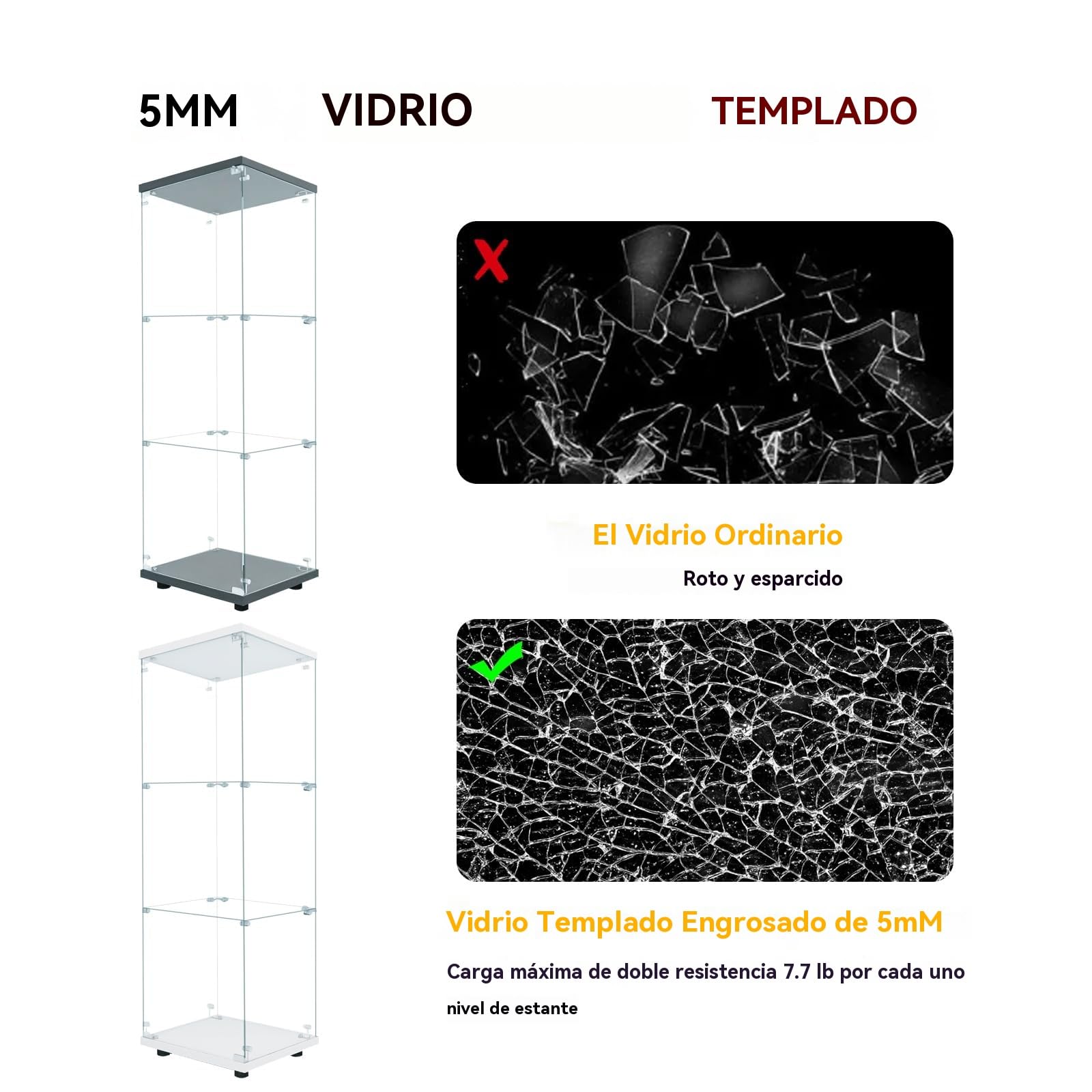 Vitrina de Cristal,125x43x37cm, armario de colección moderno de cristal de 3 capas con 1 puertas y cerradura,5 mm de vidrio templado transparente armadura de cristals de pie para sala de estar