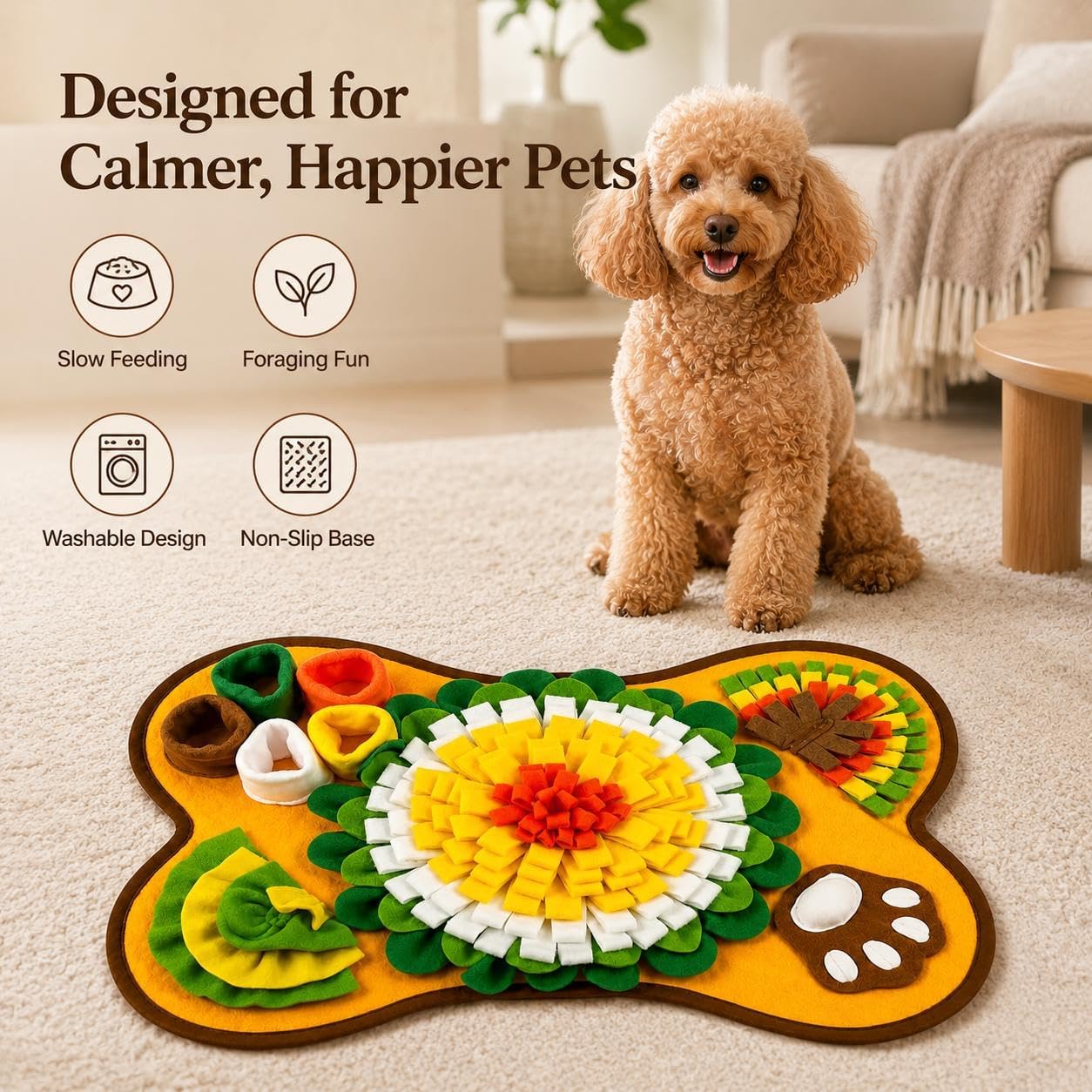 Snuffle Mat for Dogs, Interactive Feeding Mat & Slow Feeder Puzzle Toy for Small & Medium Dogs, Nosework Training Mat, Treat Dispensing Enrichment Toy, Washable Pet Mat