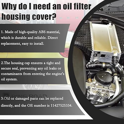 Miniatura 3 de Tapa de la carcasa del filtro de aceite 11427525334 compatible con BMW E60 E90 E92 F10 E82 E83 E70 X1 X3 X4 X5 X6 Z4 335i 340i 420i 428i 435i 528i