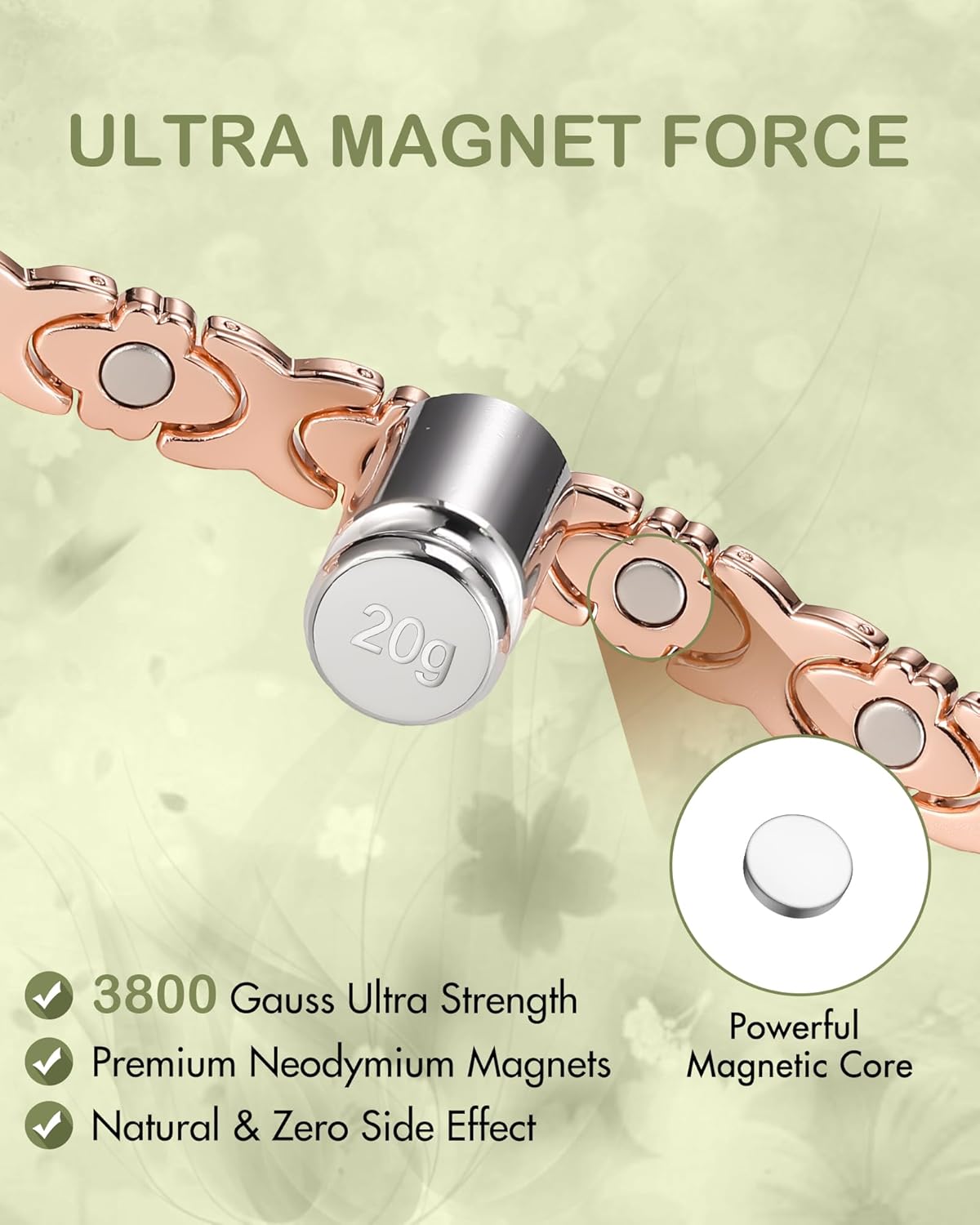 Feraco Pure Copper Bracelets for Women, Ultra Strength Magnetic Bracelet for Women with 3800 Gauss Magnet & Sparkling Cubic Zirconia, Flower Jewelry Gift, Infinite Symbol - Image 5