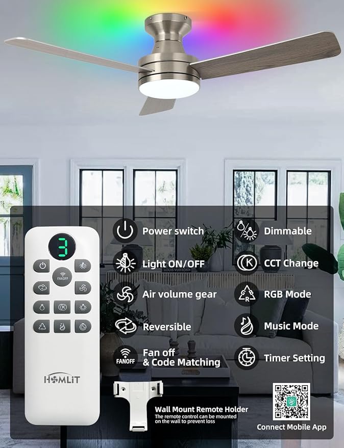 Ventilador de Techo 42 Pulgadas con Luz, Control Remoto y Ap miniatura 9