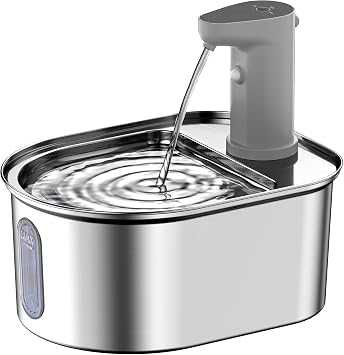 Wireless Cat Water Fountain Cordless Stainless Steel 108oz/3.2L | Battery Operated, Motion Sensor, Rechargeable, Automatic Water Dispenser, Indoor