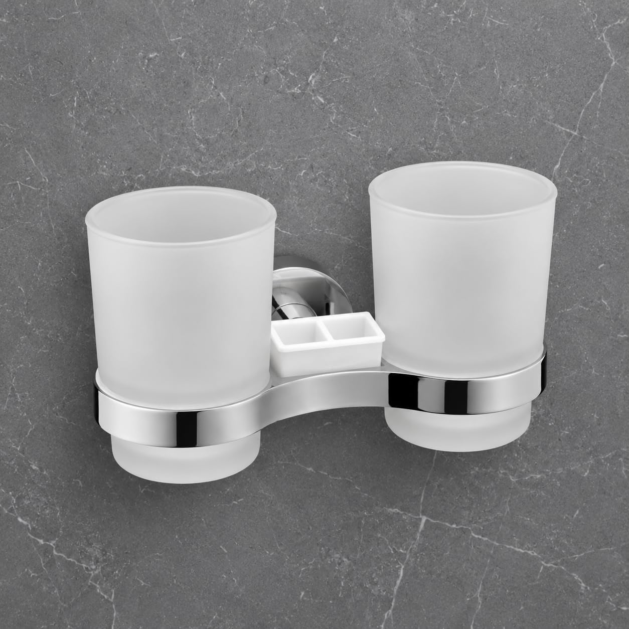IPEA Samoprzylepny uchwyt na szczoteczkę do zębów z podwójną szklanką - bez wiercenia - nowoczesny design - stylowy uchwyt na szczoteczki do zębów i pastę do zębów na ścianę przyklejanie w łazience