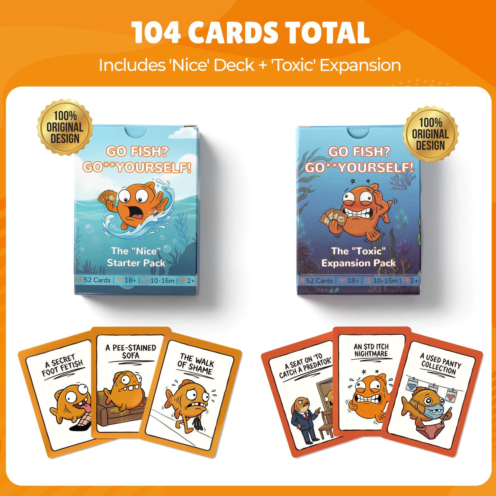 IEYMLRN Go Fish Yourself Adult Party Game Bundle - 104 Large Cards (Starter & Expansion Pack Included) - Spill-Resistant Matte Finish - Hilarious Card Games for Mature Party Nights & Gifts — view 3