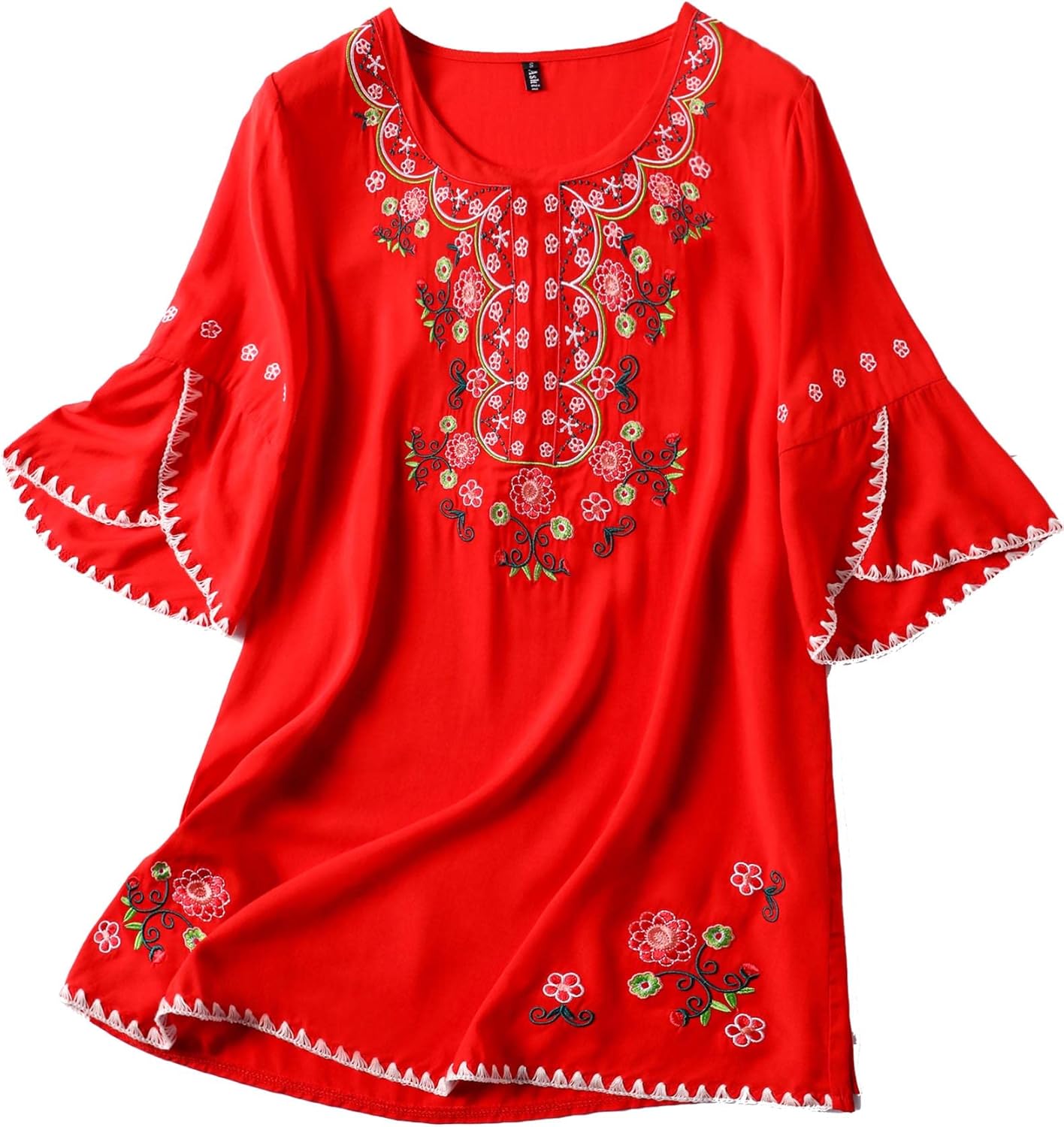 Mexican Shirts Peasant Blouses Cotton Embroidered 3/4 Sleeve Bohemian Tops Boho Clothes for Women Summer Fiesta