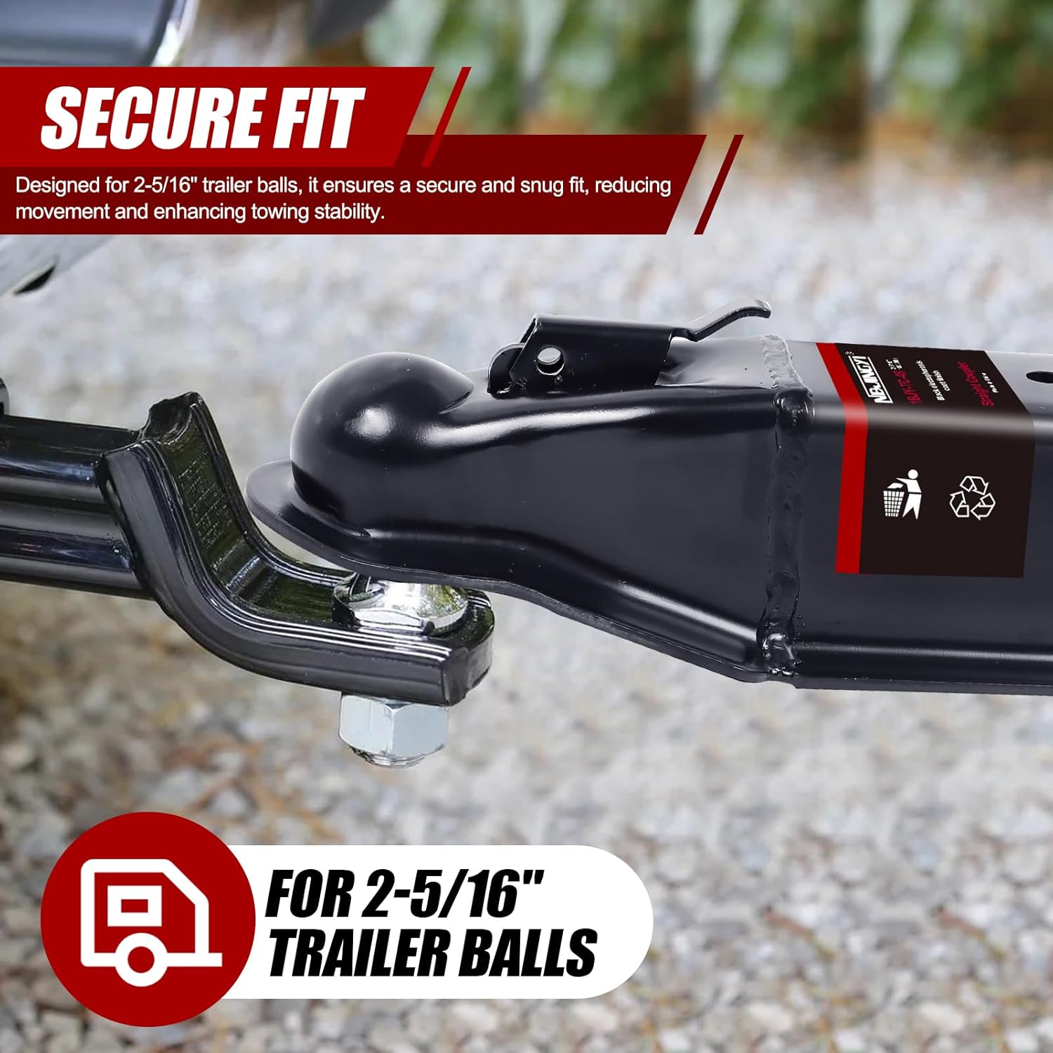 Straight Trailer Coupler 2-5/16" Ball 3" Channel Width 14000 LBS Trailer Tongue Coupler Black