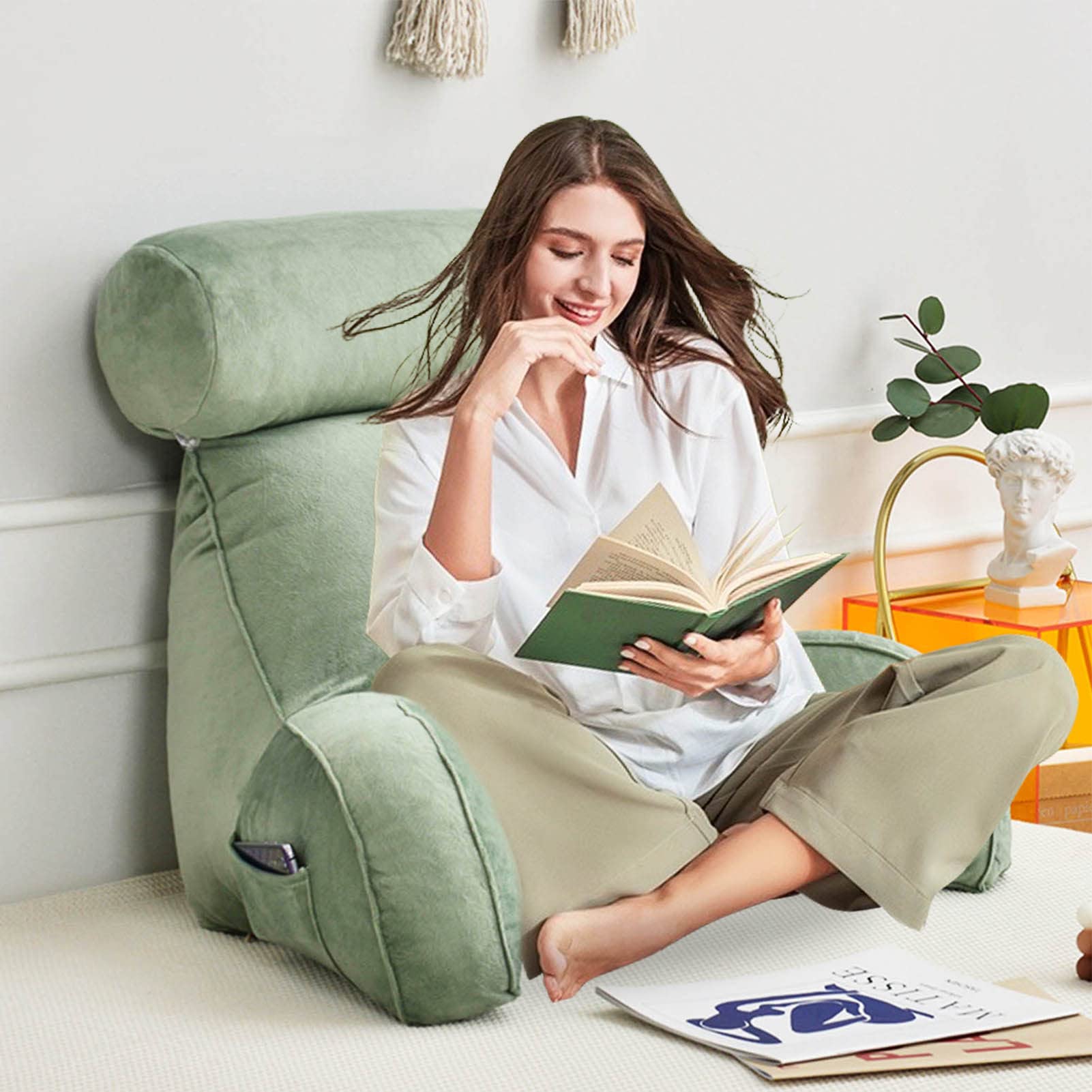 Grande cuscino da lettura con supporto per collo/braccia, cuscino di supporto per schienale spesso, cuscino di supporto lombare per adulti e bambini, per leggere, guardare la TV e rilassarsi 75X40X4
