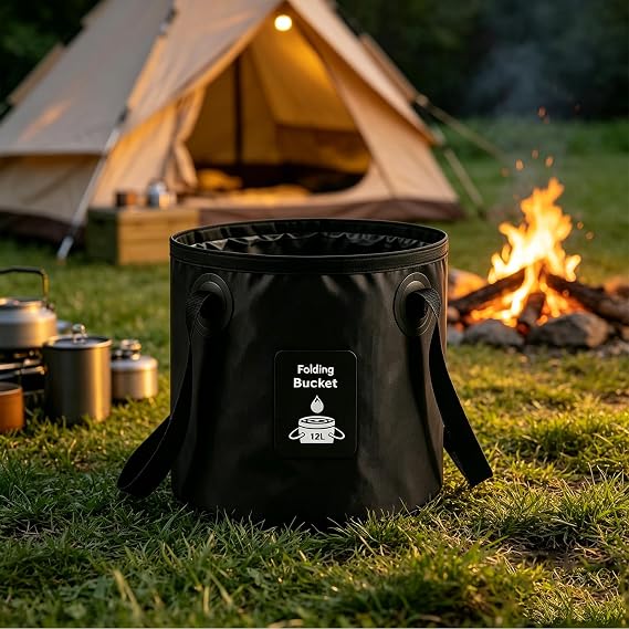 Foldable Bucket with Handle Lightweight Foldable Water Container Portable Foldable Bucket for Fishing Camping Hiking Backpacking Outdoor Survival Car Washing Black 12 L