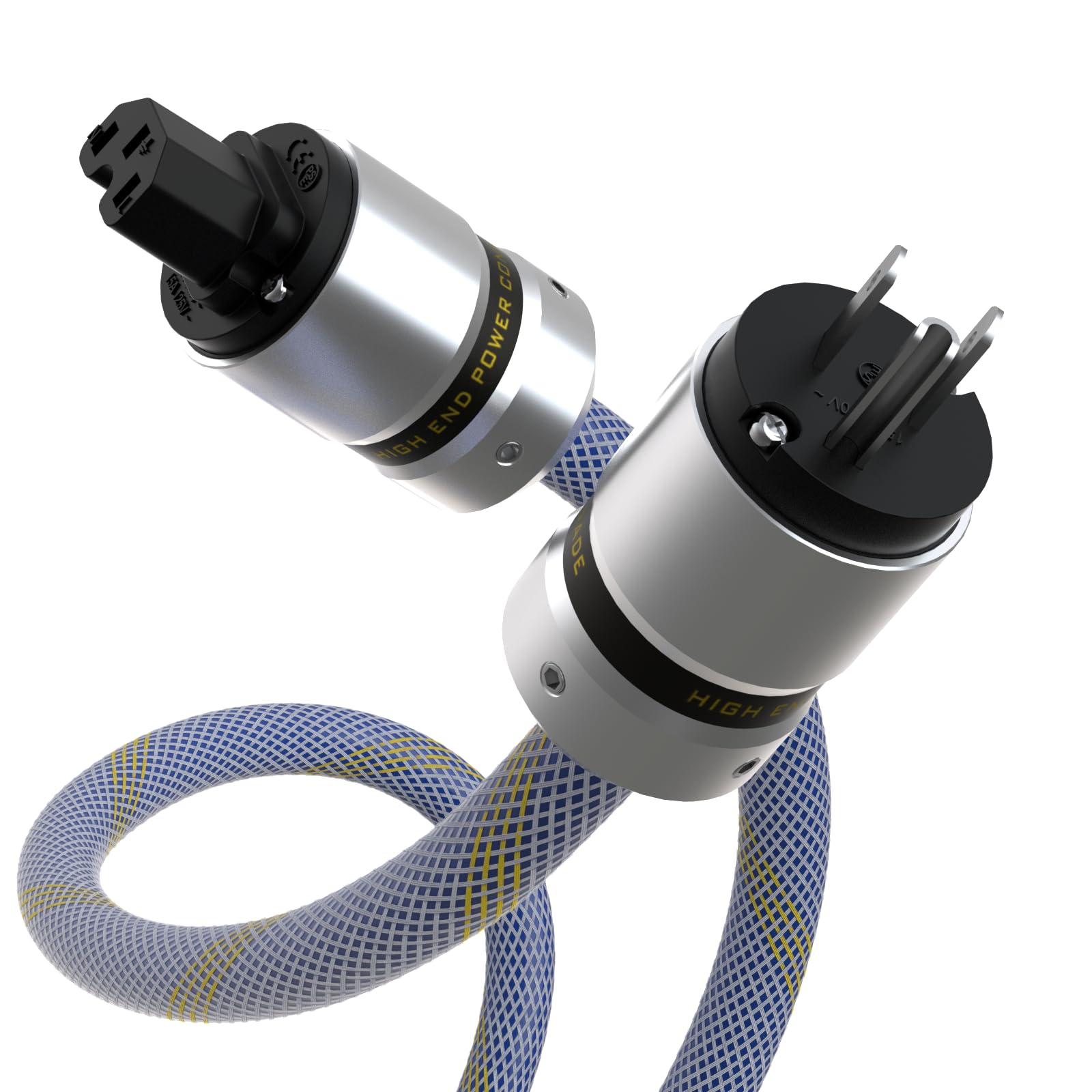 Preffair HiFi Audio Power Cable 4N OFC Copper AC Power Cord,Rhodium Plated 3 Pin US Plug/C15 Female, 125V/15A for CD/DVD/Mixer/Amplifier/DAC Recorder.