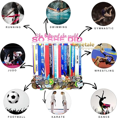 Miniatura 47 de Soporte de medallas deportivas para colgar medallas, estante de pared de 16 pulgadas de largo, premios, cinta, animación, gimnasia, fútbol, softbol