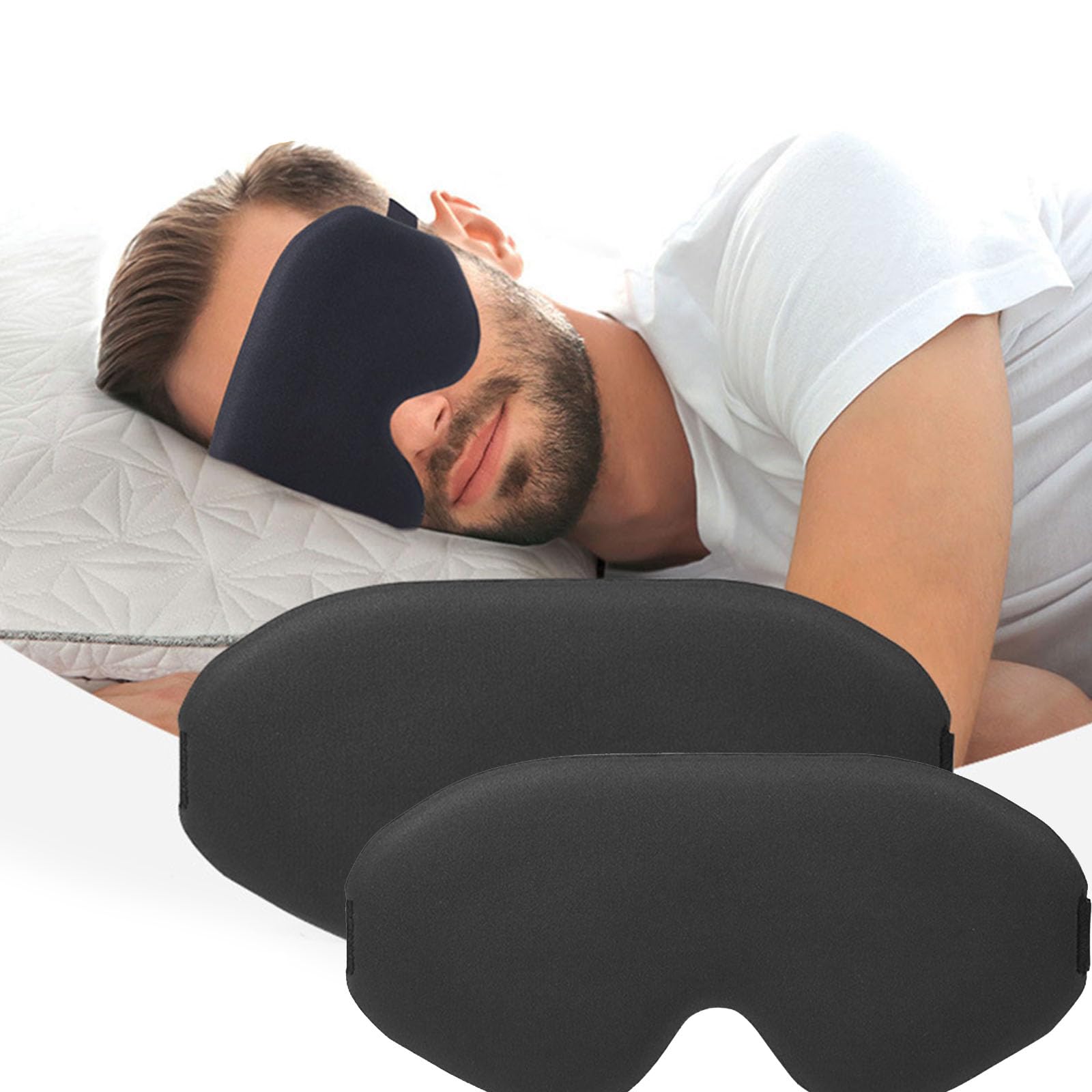 2 antifaz para dormir con contorneado 3D, suave transpirable y opaco, de seda, transpirable, de satén, oscurecimiento, antifaz para dormir con hebilla ajustable (negro)