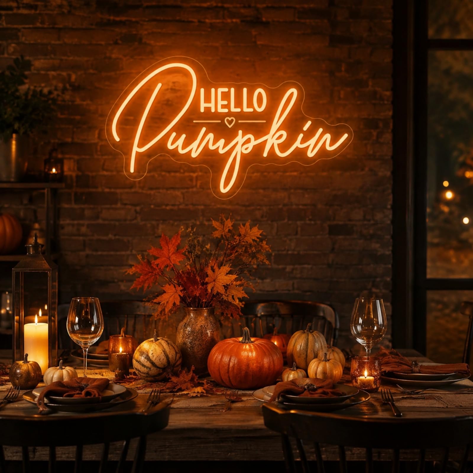 DAKABUKA Hello Pumpkin Neon Sign Fall LED Neon Light Sign for Wall Decor Autumn Harvest Thanksgiving Halloween Farmhouse Dining Table Decor Home Party Decoration(17.72"*10.24")