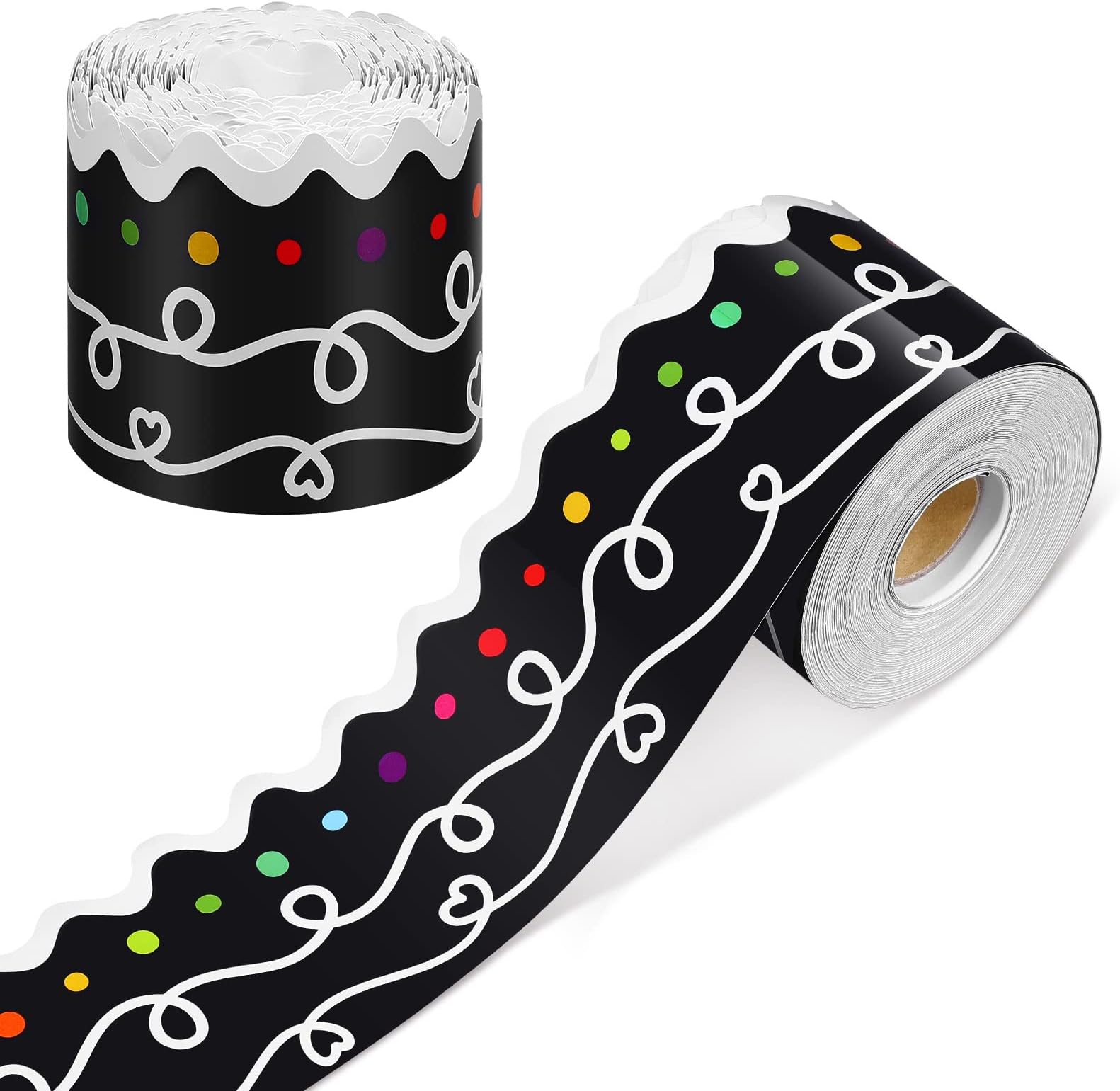 Eaasty 69 Ft Boho Hearts Bulletin Board Border - Colorful Scalloped Classroom Decor For Walls & Chalkboards