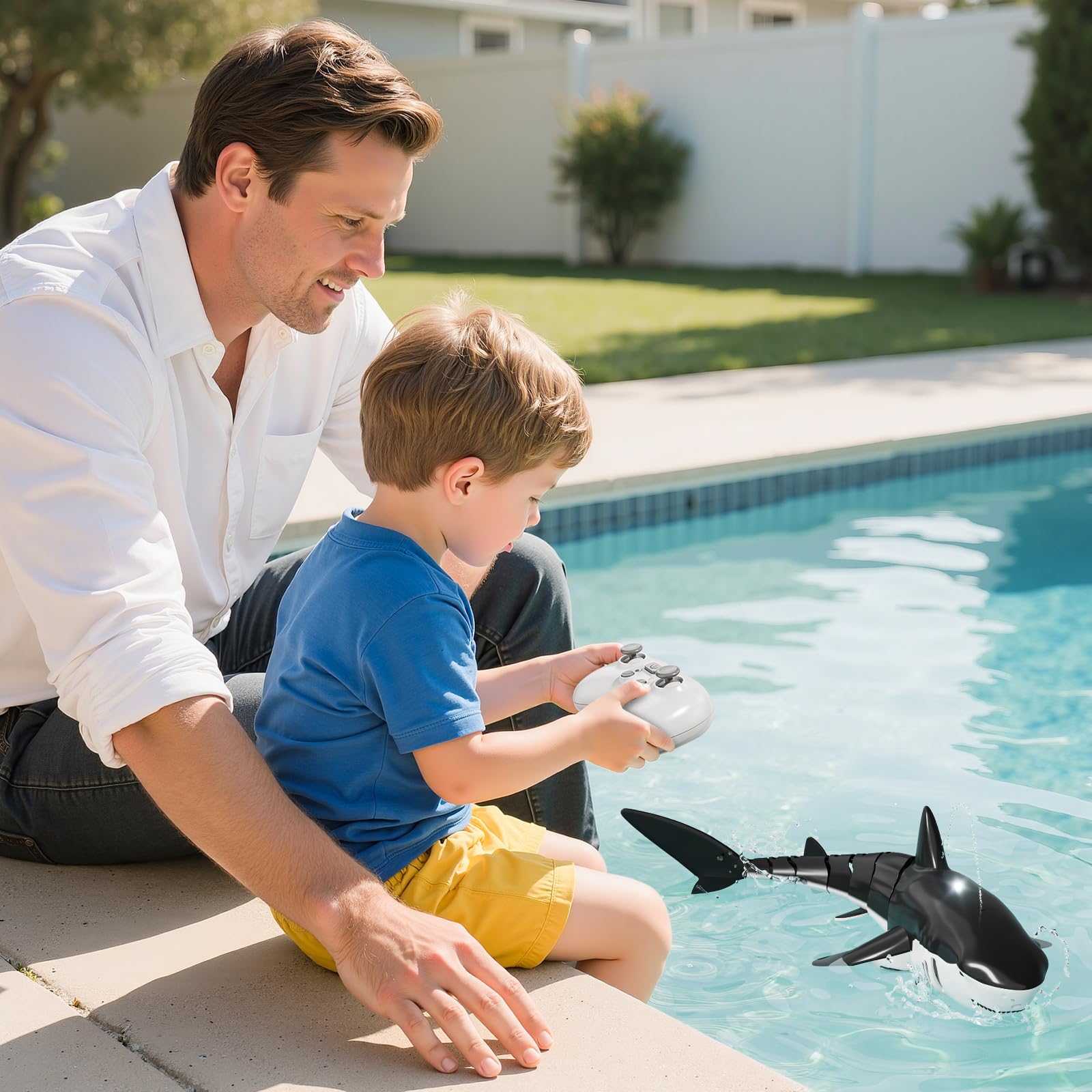 2.4GHz Remote Control Shark Toys for Boys,1:18 Scale High Simulation Shark Toys with Light & Spray, RC Sharks for Pools & Lakes, Toy Shark Boat Gift for 4 5 6 7 8 9 Year Old Kids Boys Girls