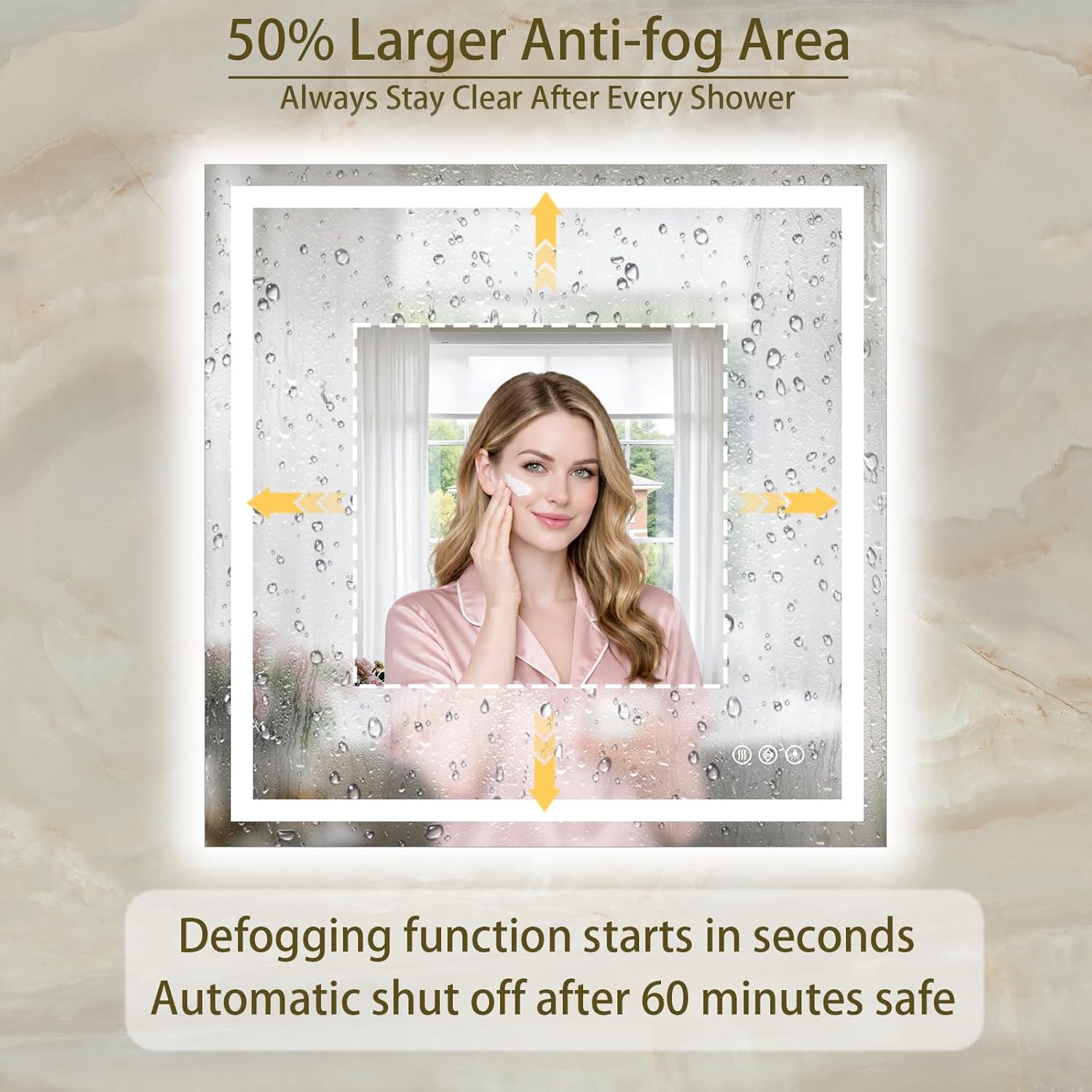 36X36 Large LED Bathroom Mirror with Lights, Anti-Fog, Dimmable Brightness, Backlit + Front Lit, 3 Colors, Lighted Bathroom Vanity Mirror for Wall, Memory Function, Shatterproof Tempered Glass