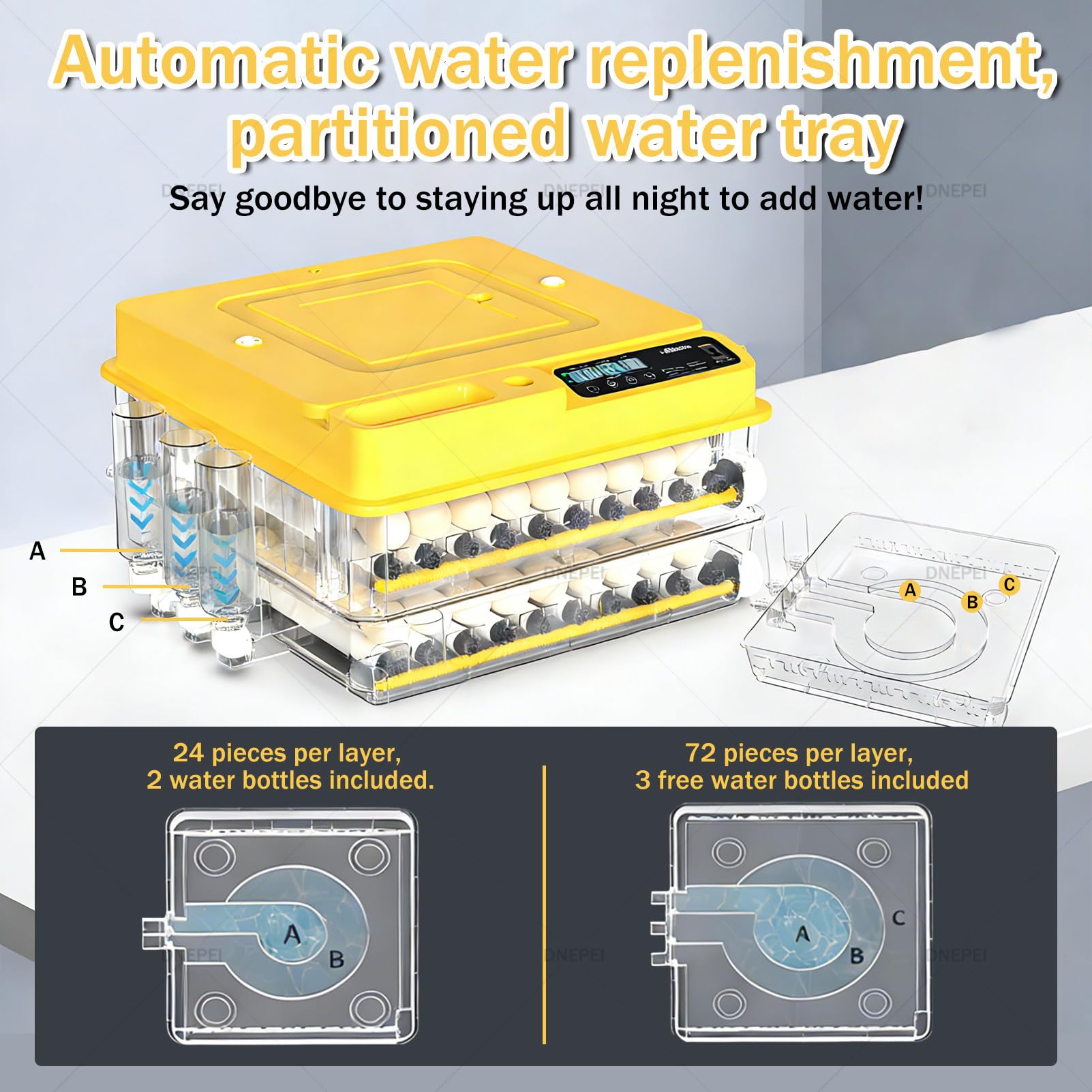 Incubadora Profesional de 288 Huevos con llenado automático de Agua, Contador Diario, ovoscopiadora y Control Total de Clima para máxima tasa de eclosión. 118Eggs