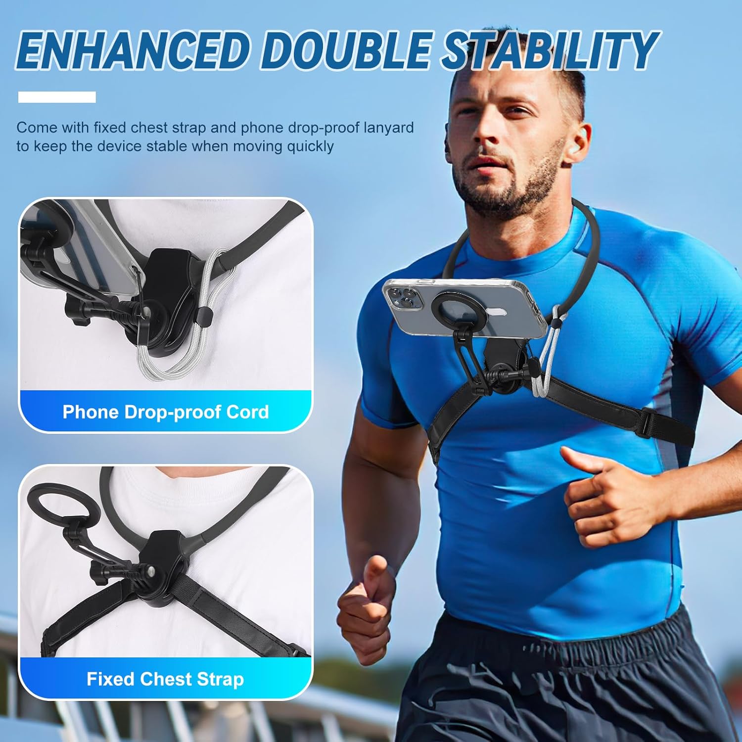 ITEFDTUTNE Magnetic Neck Mount for Phones, POV Phone Holder, Vlog Neck Mount with Anti-Vibration Chest Strap for for Insta360, Magnetic Phone Neck Holder for iPhone 16 15 14 13 12 Series (Black)