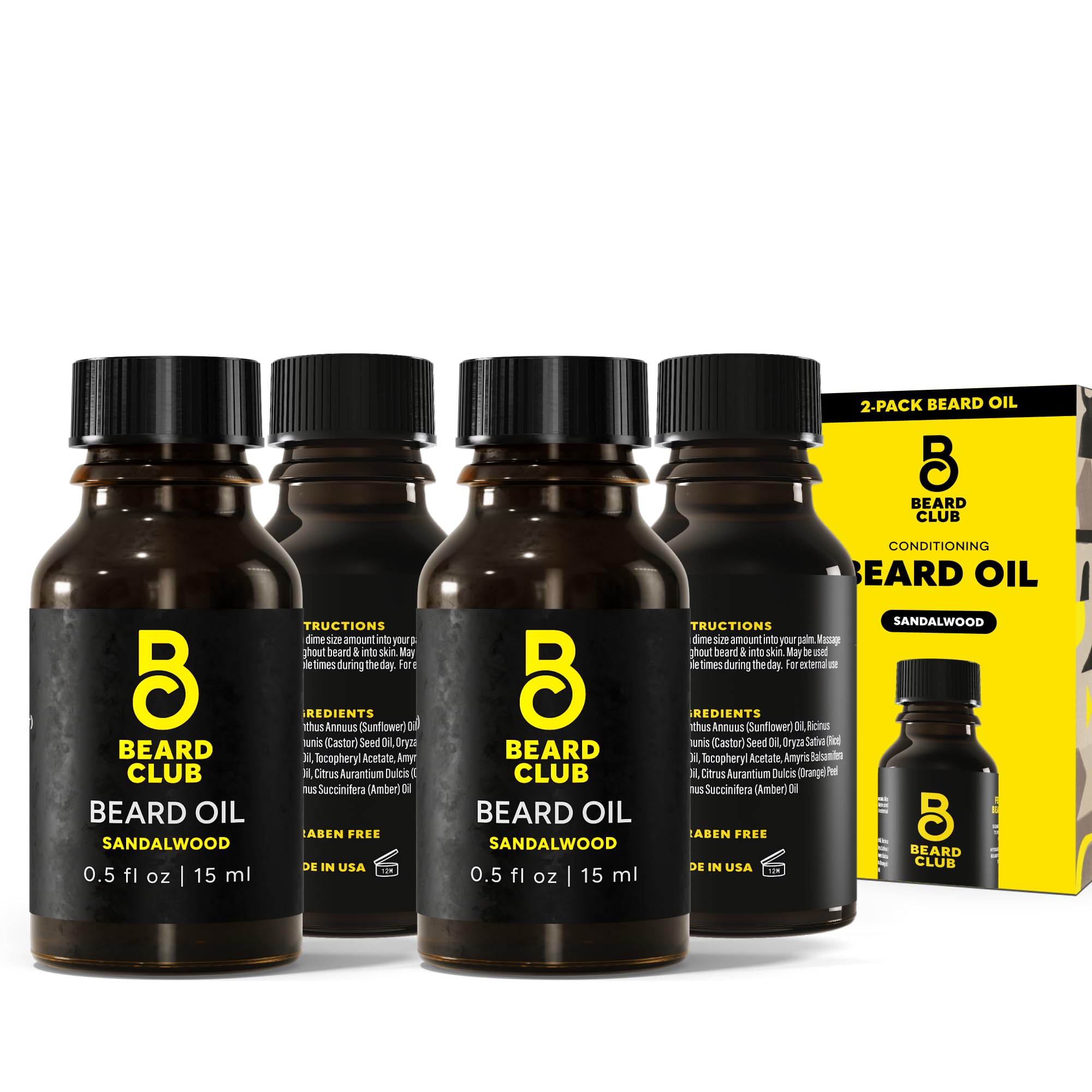 The Beard Club Premium Sandalwood Beard Oil for Men - Natural Castor & Sunflower Seed Oils - Beard & Mustache Conditioner - Hydrates, Moisturizes &