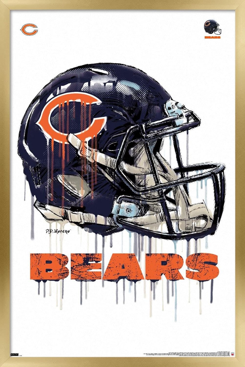 Trends International NFL Chicago Bears - Drip Helmet 20 Wall Poster, 14.725" x 22.375", Black Framed Version