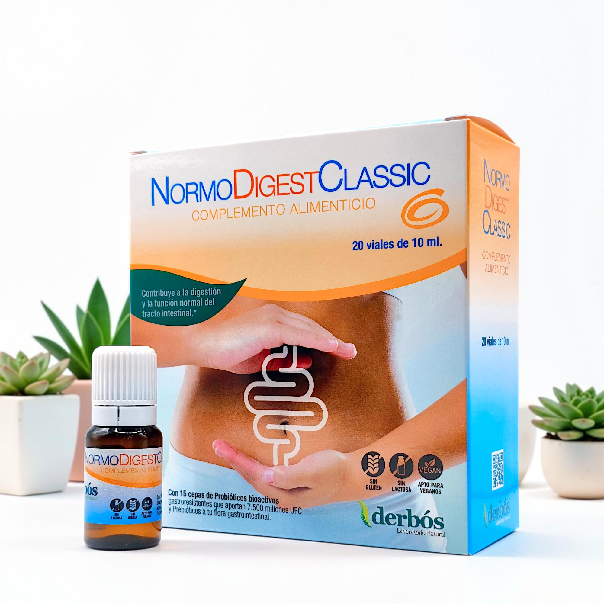 Derbós Normodigest Classic 20 Viales Bebibles - Simbiótico Líquido (Probióticos + Prebióticos FOS) - Con 15 Cepas, Melisa, Anís Verde y Vitamina C - Regenera la Flora y Facilita la Digestión