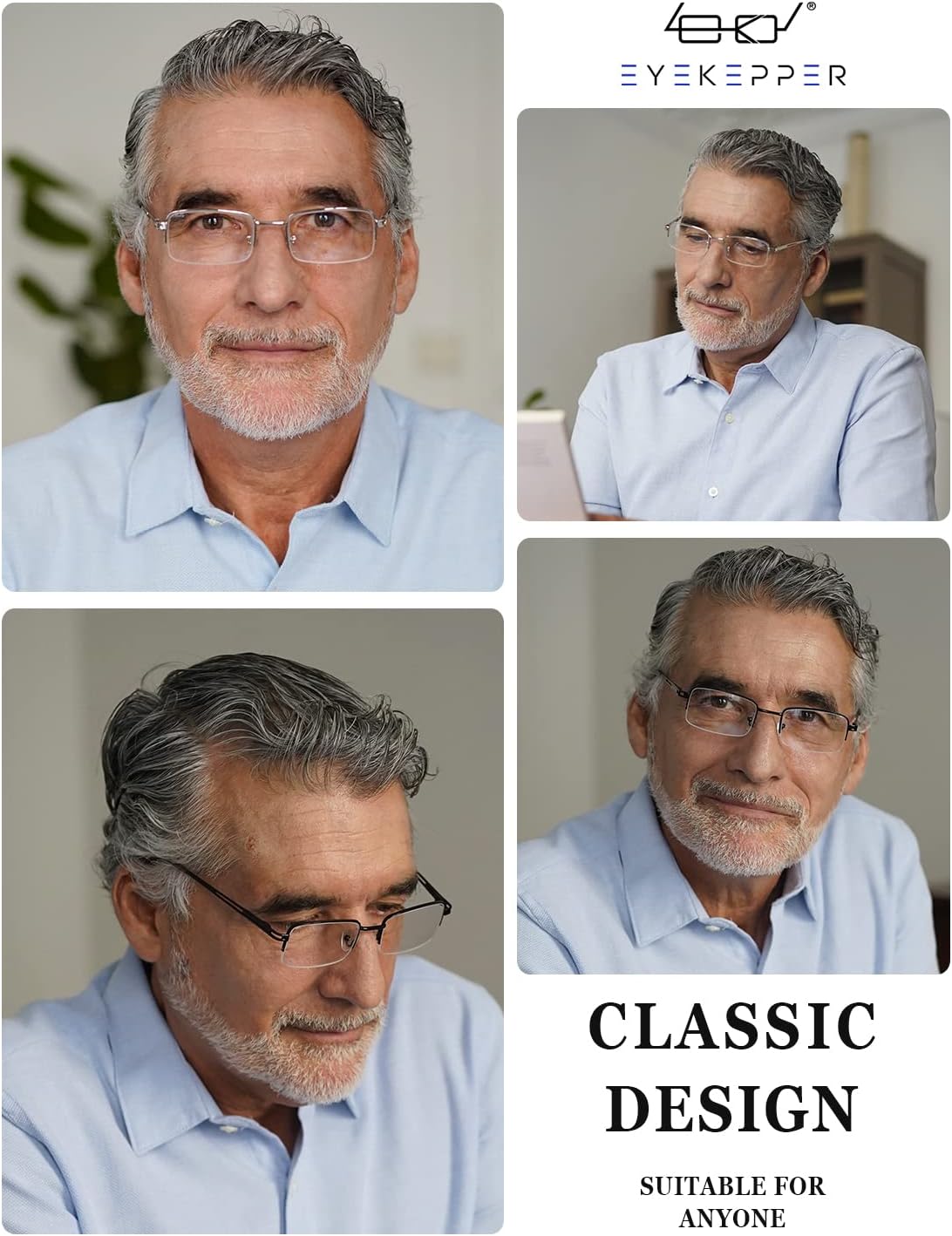 Eyekepper 5-pack Rectangle Metal Half-rim Spring Hinges Reading Glasses Include Computer Readers +1.25