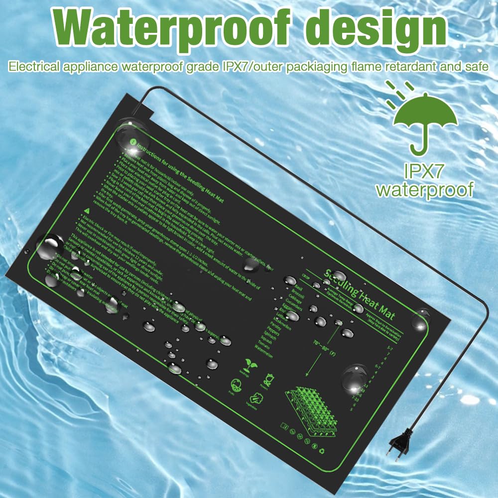 Mineup Alfombrilla Térmica para Plántulas, 20W Esterilla Calefactora para Plantas, 25x52 CM Manta Termica Plantas de Invernadero, Esterilla Calefactora para la Germinación de Semillas para Reptiles