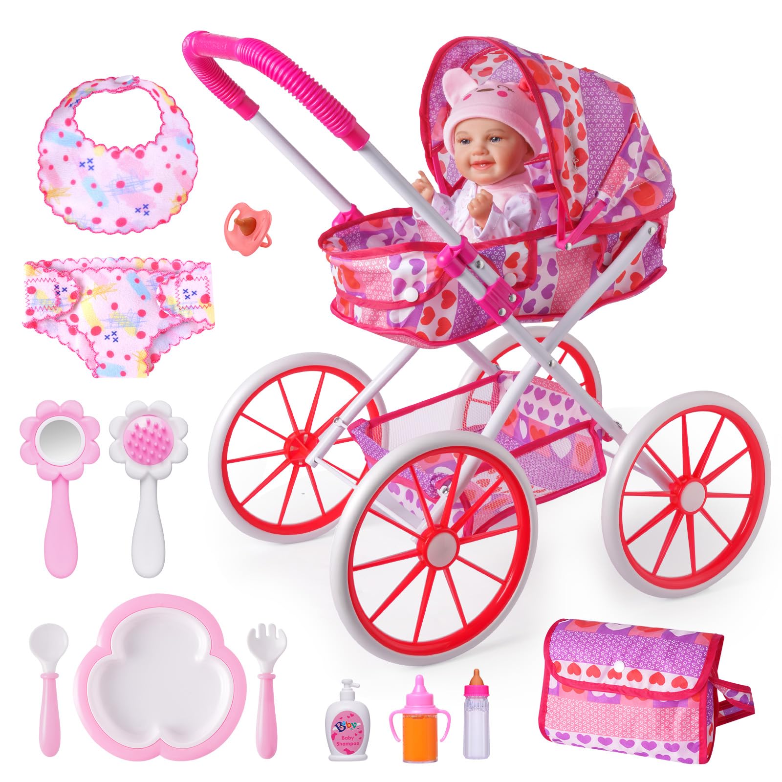 Baby Stroller Doll Pack And Play Set Deluxe Newborn Baby Doll