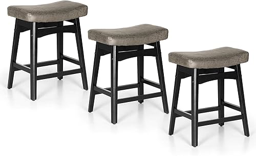 Miniatura 121 de Sophia & William Juego de 4 taburetes de bar de altura de mostrador, modernos taburetes de bar de piel sintética sin respaldo con patas de madera