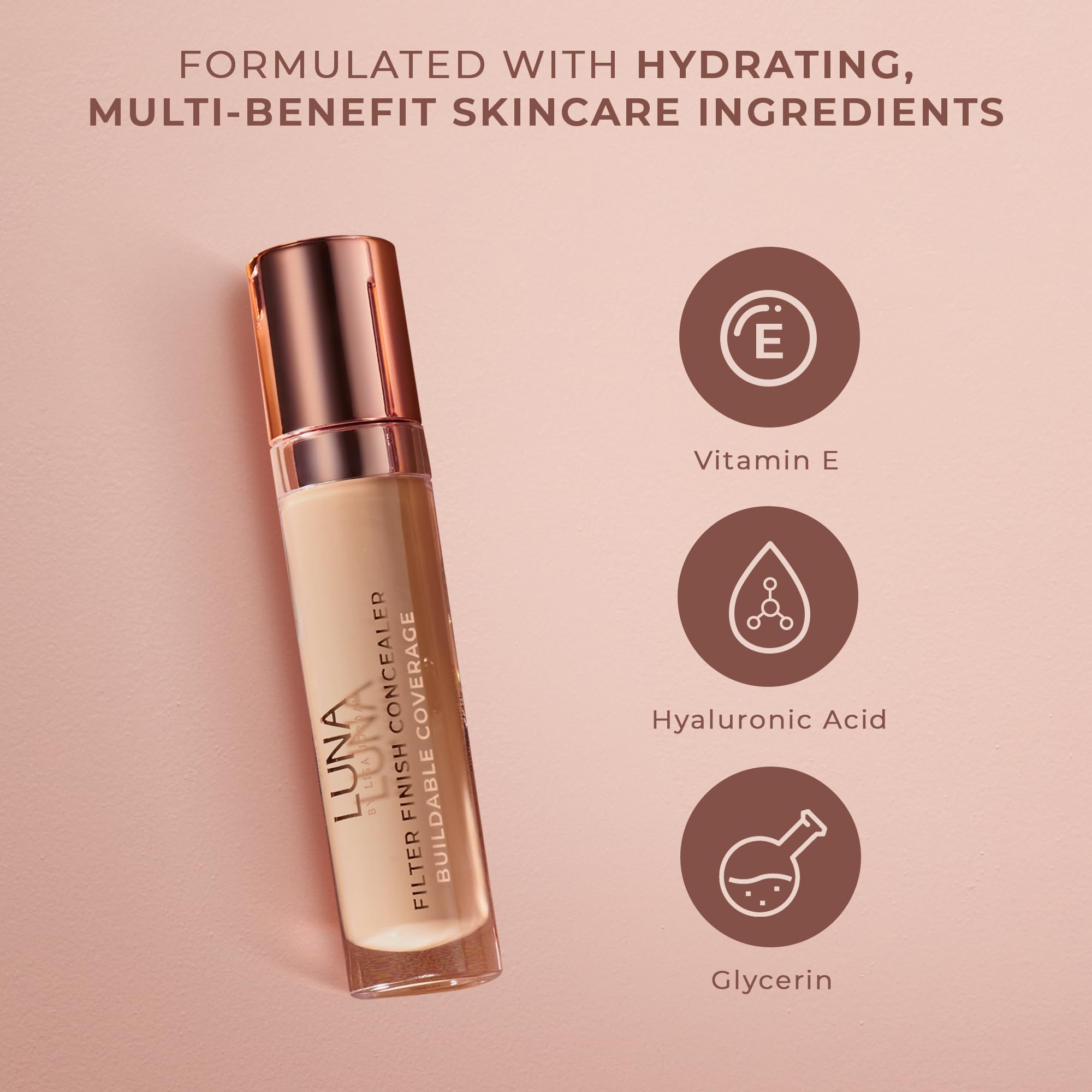 LUNA Filter Finish Concealer in SAND Shade, Hydrating Cream Concealer Contains Vitamin E, Hyaluronnic Acid and Glycerin - Image 4