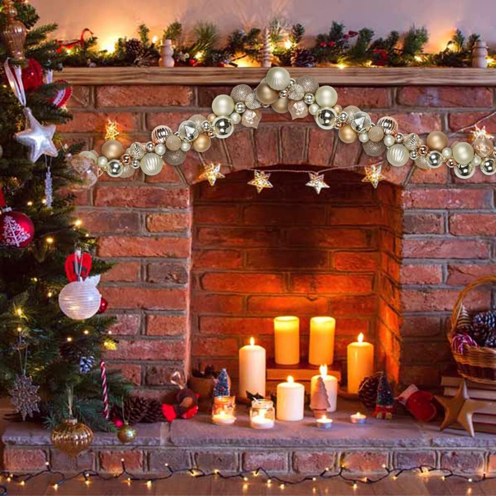 6 FEET Christmas Ball Garland Ornaments Shatterproof Xmas Hanging Balls Decorations for Home Indoor Outdoor Mantel Holiday Party Wedding Tree - Gold & Bronze