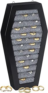GUTE Coffin Ring Jewelry Holder - Decor Spooky - Necklace, Chains, Stud Earrings, Bracelets, Bangles, Accessories Gothic Home, Rings Organizer, Storage Display Rack, Goth Décor - 14
