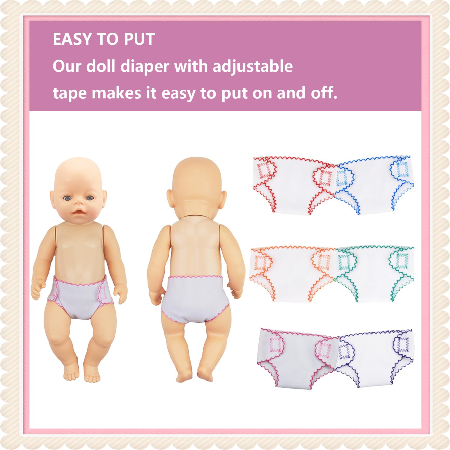 MEISH 6pcs Doll Diapers Baby Doll Diapers Underwear Doll Diapers Refill Baby Doll Accessories for 18 Inch Baby Dolls - Image 3