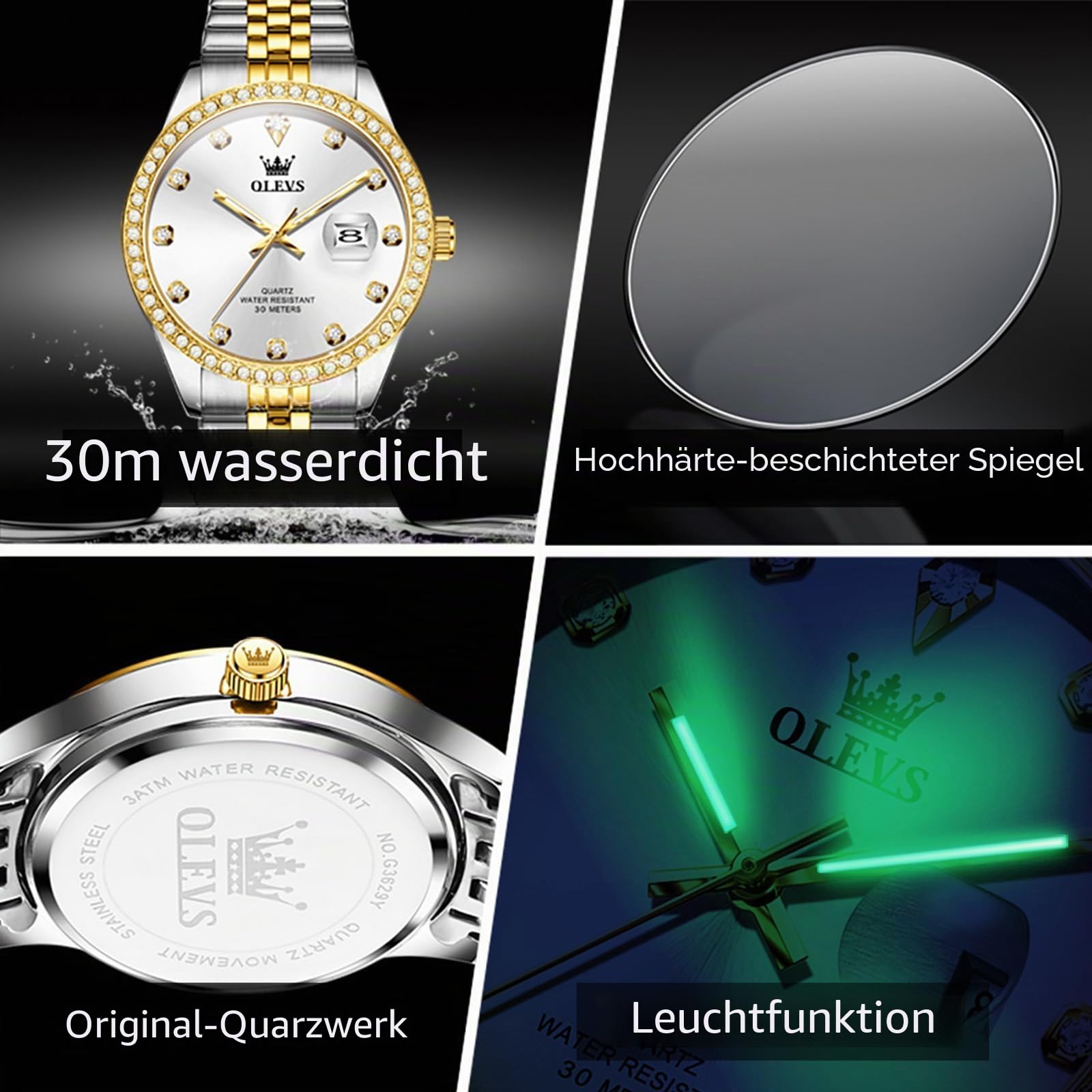 OLEVS Paar Uhr für Sie und Ihn, analoge Quarzuhr, für Damen und Herren, wasserdicht, Leuchtend, Datum, Armbanduhr, romantische Geschenke für Paare