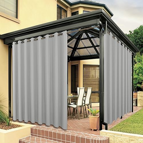BONZER Waterproof Outdoor Curtains for Patio Porch Pergola Cabana Thick Privacy Extra Wide Grommet Indoor Curtains for Bedroom Living Room, 1 Panel, 150W x 95L inch, Silver