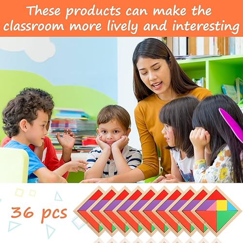 Miniatura 7 de Shappy Rompecabezas de madera de 36 piezas de bloques con patrón geométrico para estudiantes, recuerdos de fiesta, juguetes cerebrales para