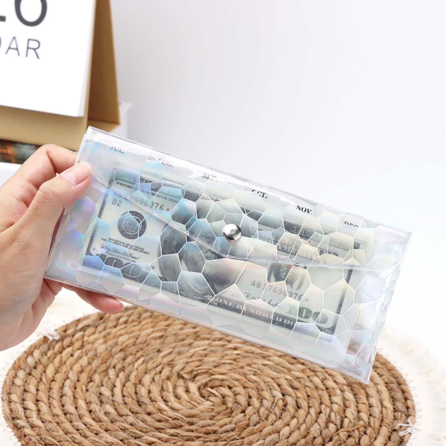 Mogoostry Cash Envelopes Wallet PVC Stone Decor Money Holder with 6PCS Pocket Dividers and Tab Stickers for Bill Planner Budget Organizer image 3