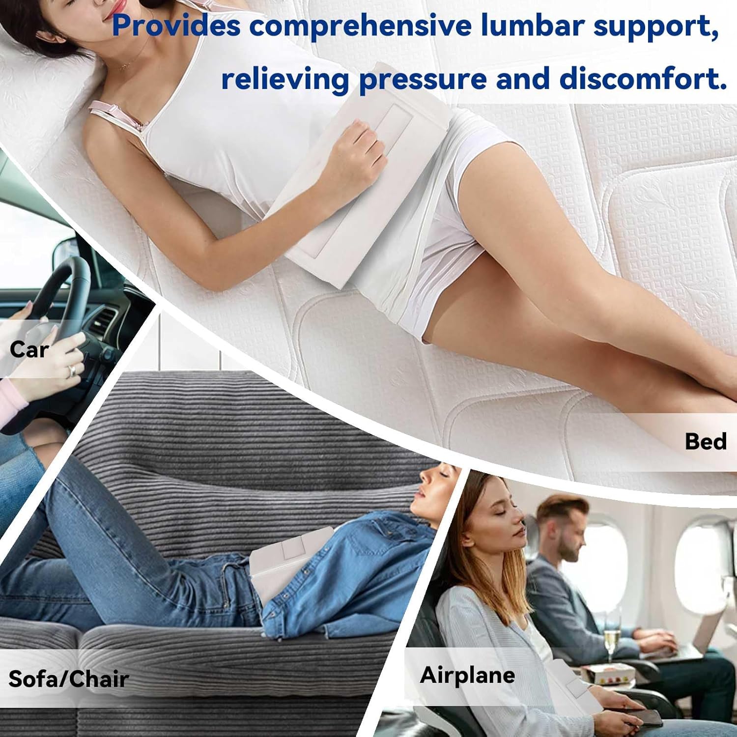 Talatex Adjustable Lumbar Support Pillow, Adjustable 3-Section Design with Natural Latex Fill for Lower Back Pain Relief, Ergonomic Back Support for Sleeping, Driving & Office Use