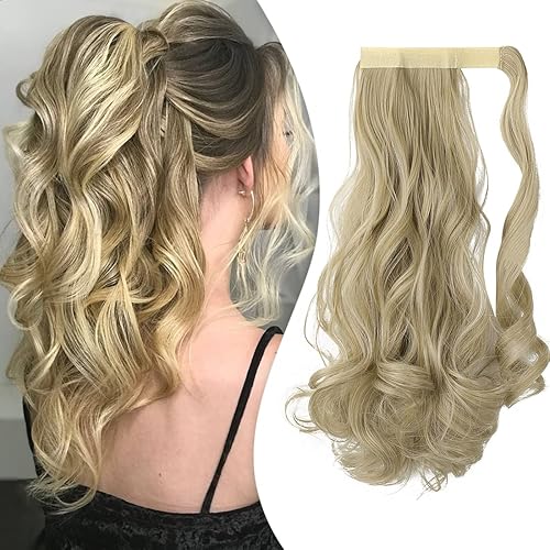 FELENDY Extensión de cola de caballo envuelta alrededor de rizada, ondulada, recta, con cordón, clip de cola de caballo en postizo sintético para