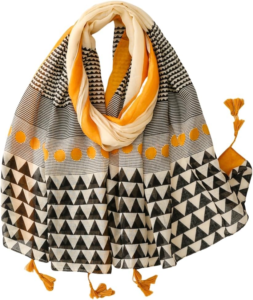 WaJuemy Travel Boho Scarf for Women Casual Lightweight Pashmina Scarves Fashion Multicolor Shawl Wraps with Fringed Beads