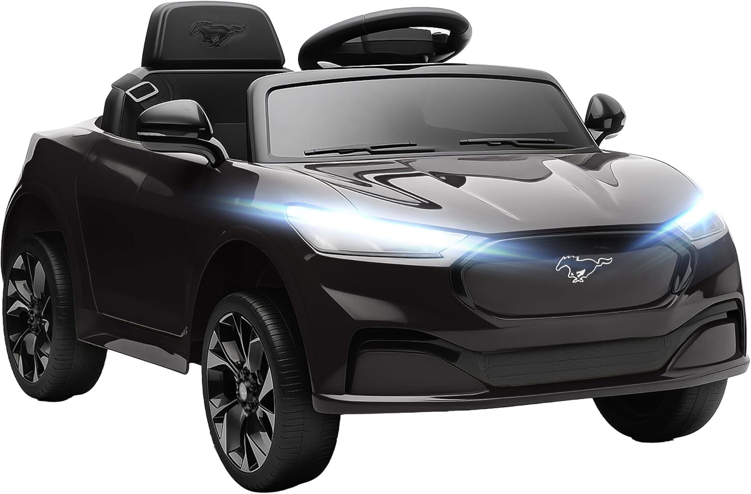 Qaba 12V Kids Ride On Car, Licensed Ford Mustang Mach-E Electric Car with Remote Control, 3 Speeds, LED Light, Music, Bluetooth, Suspension Wheels, Battery Powered Toy for Ages 3–5 Years, Black