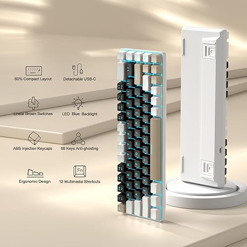 Miniatura 2 de MageGee MK-Box - Teclado mecánico portátil 60% para juegos, retroiluminación LED, compacto, 68 teclas, mini teclado de oficina con cable con