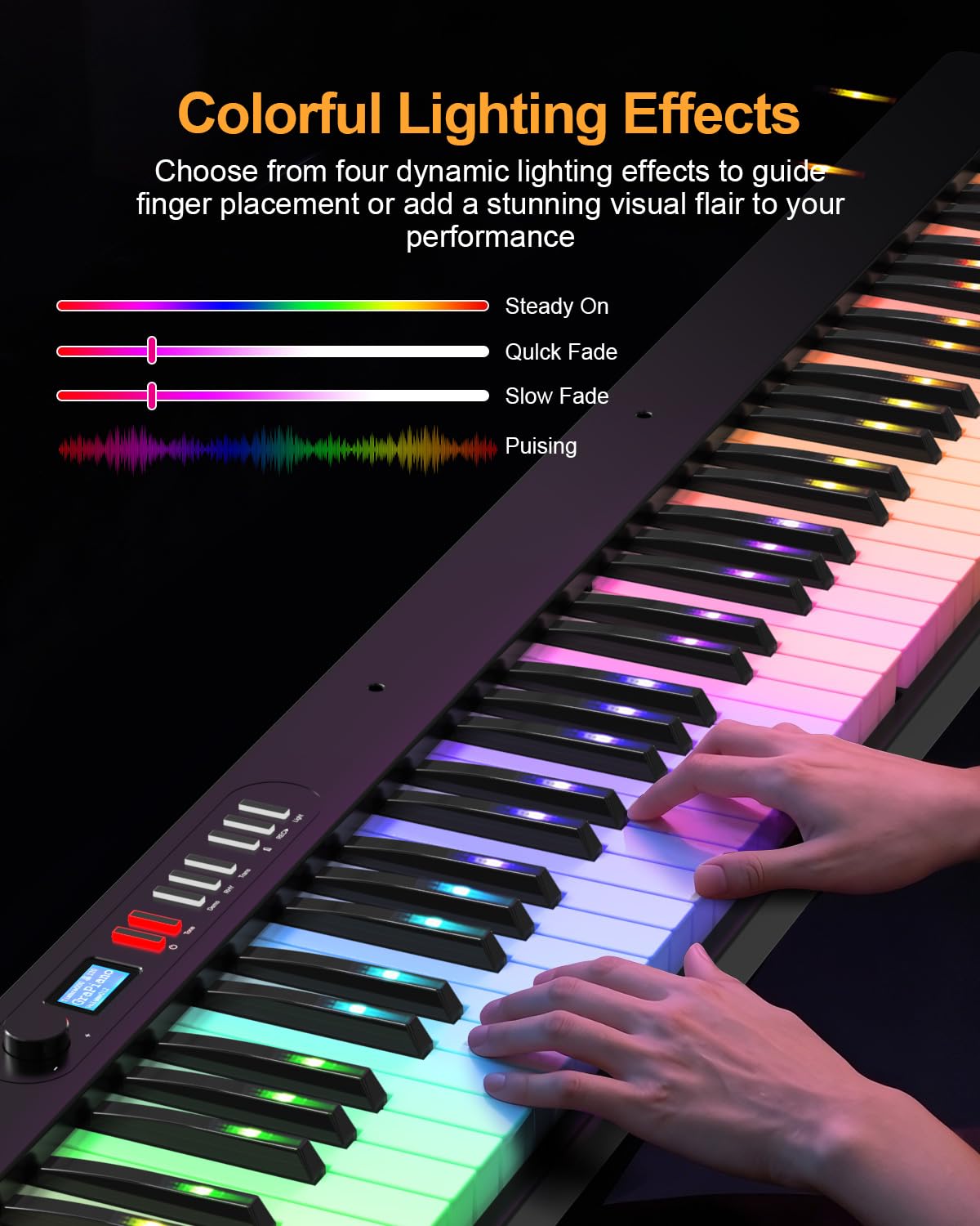 Pianoforte pieghevole a 88 tasti con tasti luminosi, FP88CL Full Size tastiera semi-ponderata per principianti, pianoforte elettrico portatile con USB-MIDI, pedale sustain, borsa per il